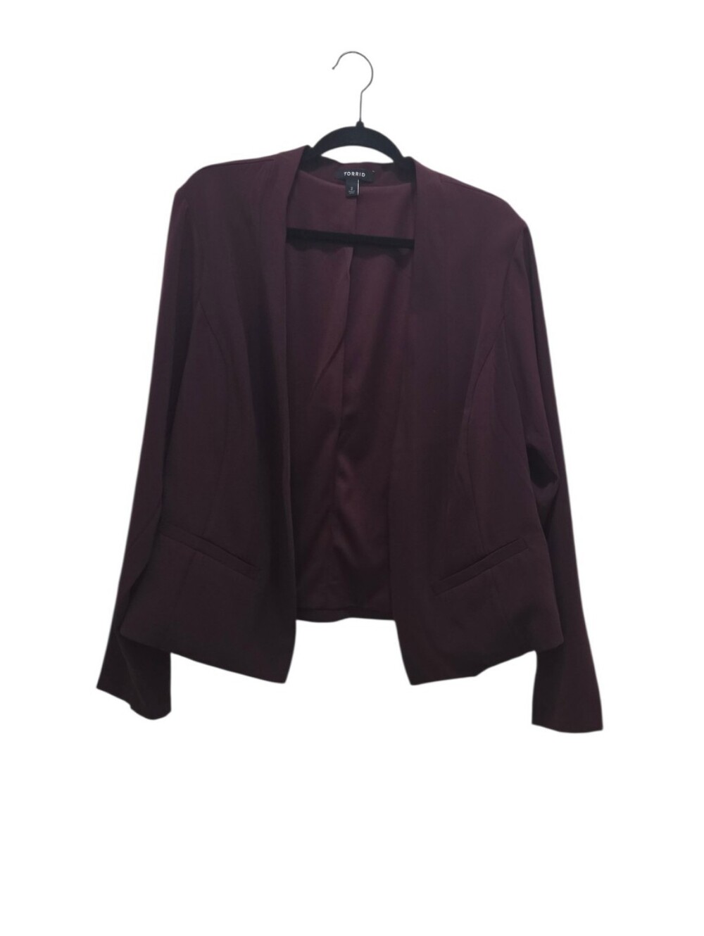 Torrid Blazer Womens 2 Burgundy Cropped Open Front Stretch Work Jacket Plus Size